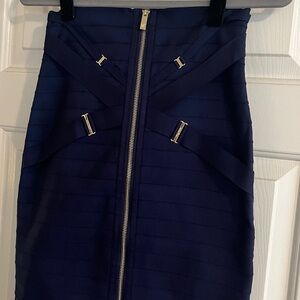 Honey Birdette Elvis Navy Bandage Skirt Small Gold Hardware